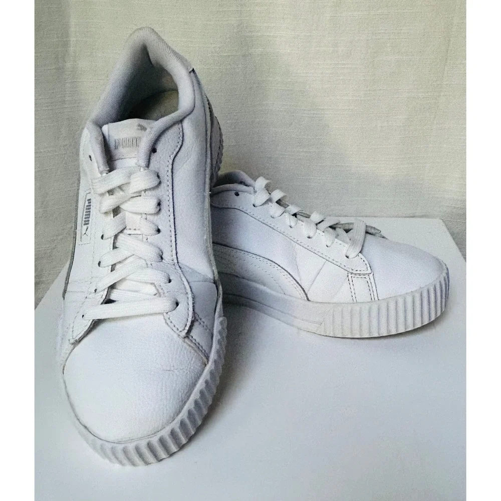 Puma Carina L White Leather Platform Sneakers Womens 8.5 Low Top 384631-02